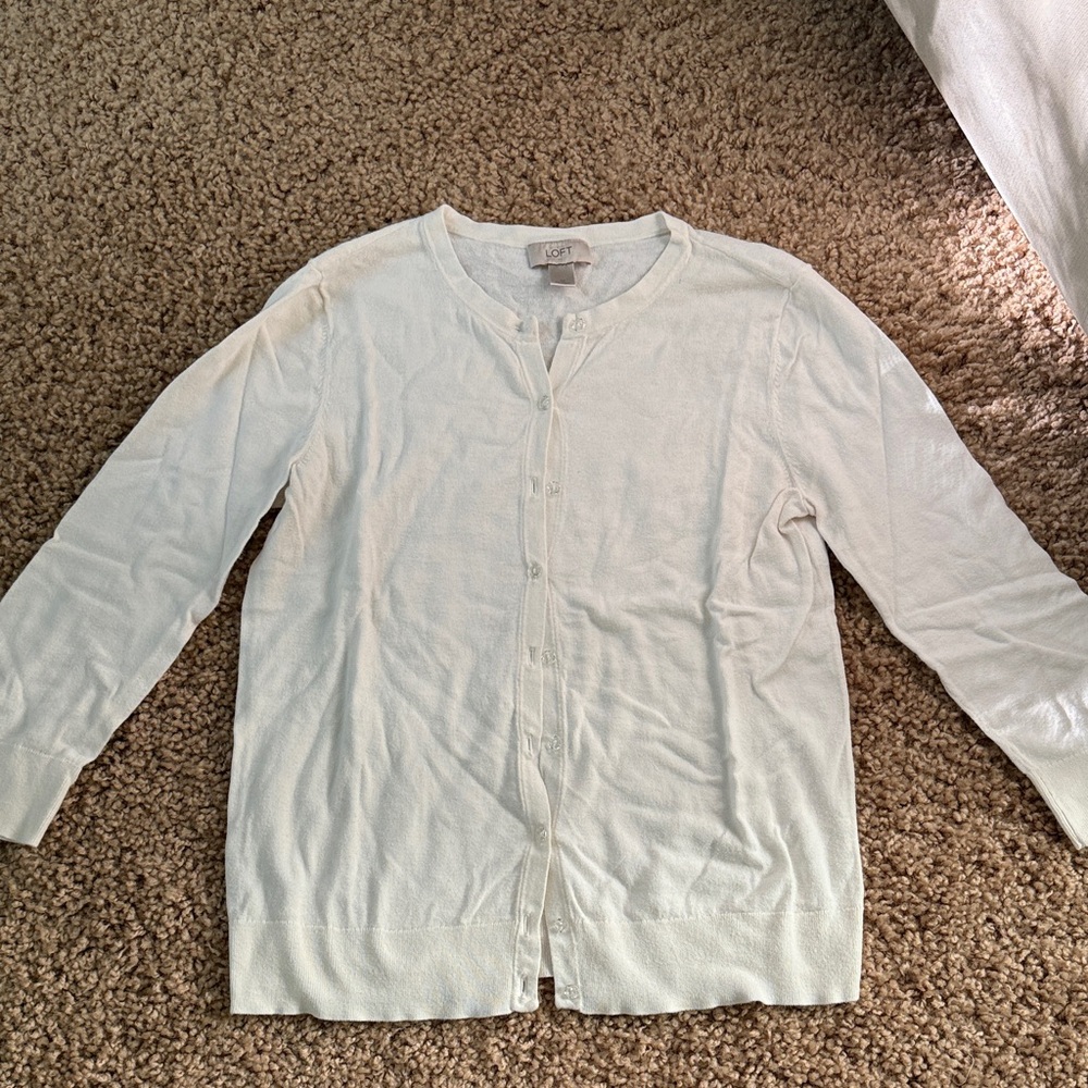 LOFT White Button-Up Cardigan